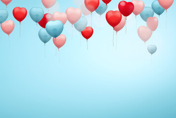 Heart shape balloons on a blue background