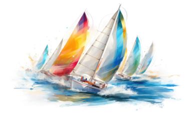 The Fluid World of Splashy Sailboats on a Clear Surface or PNG Transparent Background.