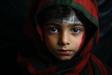 child boy painted face with palestine flag - obrazy, fototapety, plakaty