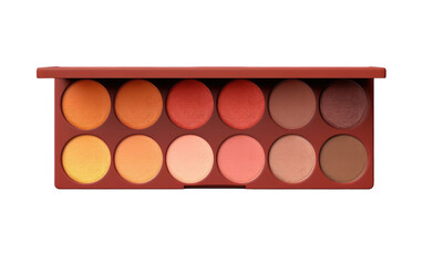 A Realistic Sunset Hues Eyeshadow Palette on a Clear Surface or PNG Transparent Background.