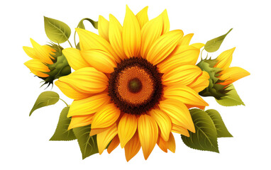 A Realistic Sunset Sunflower on a Clear Surface or PNG Transparent Background.