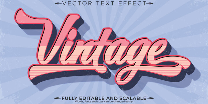 Vintage text effect, editable retro and classic customizable font style
