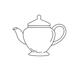 Vector isolated one single simple vintage glass ceramic teapot colorless black and white contour line easy drawing