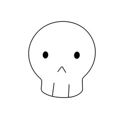 Vector isolated cute cartoon little skull front view colorless black and white contour line drawing