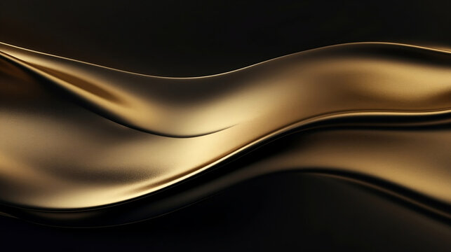 A shiny gold waves on a black background, abstract design, luxery background, Generative AI