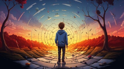 A time-traveler standing at the crossroads of multiple eras. Digital concept, illustration painting.