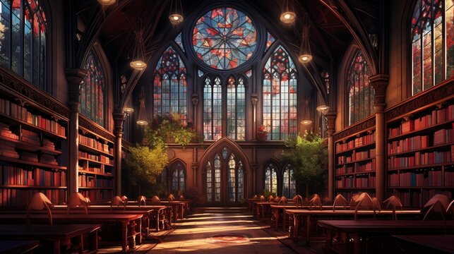 A timeless library where books whisper their stories to curious visitors. Digital concept, illustration painting.