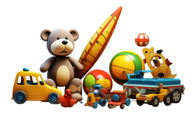 Timeless Joy Toys in a White Background Setting on a Clear Surface or PNG Transparent Background.