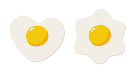 Fried eggs in the shape of a flower and a heart. Vector illustration. Flat style