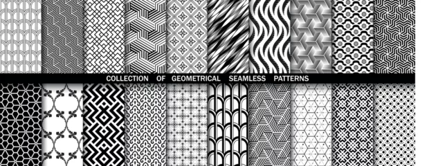 Fototapeten Geometric set of seamless black and white patterns. Simple vector graphics © ELENA