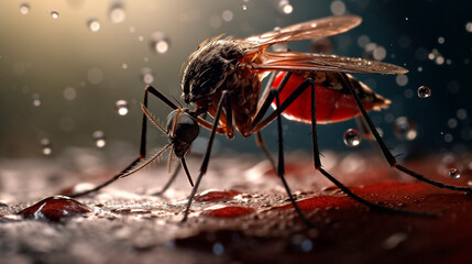 Mosquito macro close-up shot. Generative AI, - obrazy, fototapety, plakaty