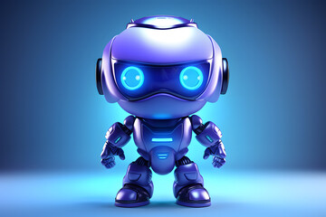 3d render of small cute blue robot cartoon style