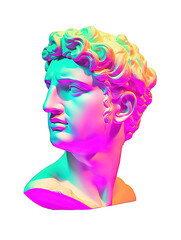 David bust in psychedelic neon palette. Bold statement in contemporary vaporwave aesthetics