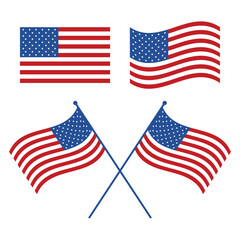 America flags. American Flags on white background. Crossed flags of USA. Vector illustration.