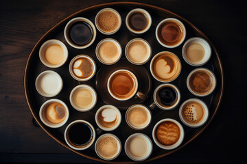 Central Focus: Coffee Cups Arranged on Tray