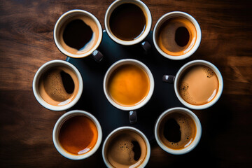Obraz na płótnie Canvas Circular Coffee Cup Arrangement on Tray