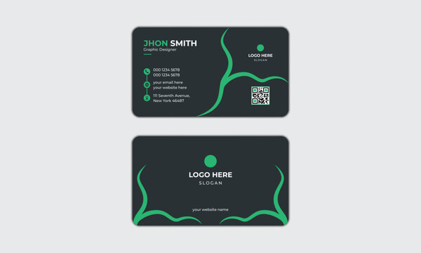Green color professional business card or modern visiting card editable vector template