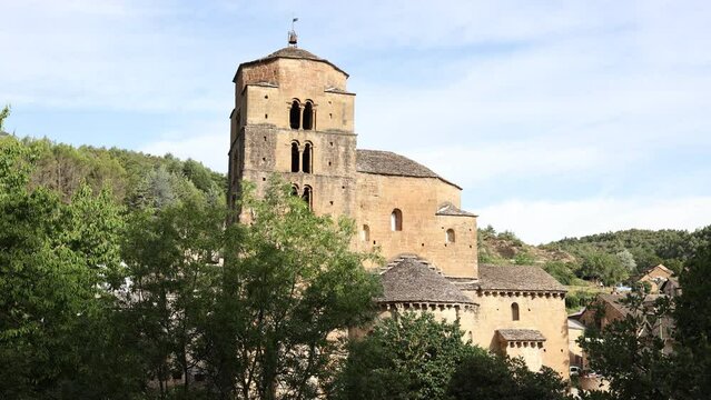 Benedictine nunnery located in spanish village of Santa Cruz de la Seros on sunny summer day, Aragon. High quality 4k footage