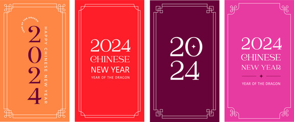 Chinese New year, story, envelopes design, greeting cards collection. Modern minimalist design