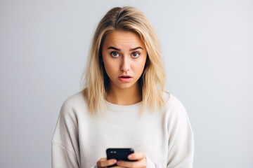 Fototapeta premium Concerned Blonde Woman Checking Phone