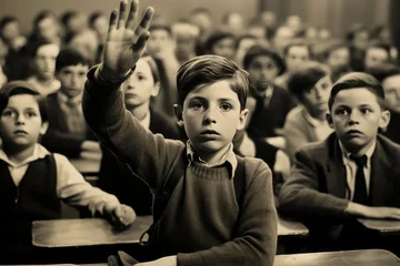Foto op Canvas Learning in the Past: Boy Participating in Class, 1970 © Andrii 