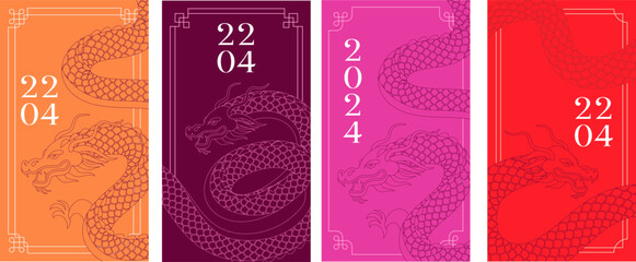 Chinese New year, Dragon new year. Story templates, envelopes design, greeting cards collection. Modern minimalist design - obrazy, fototapety, plakaty