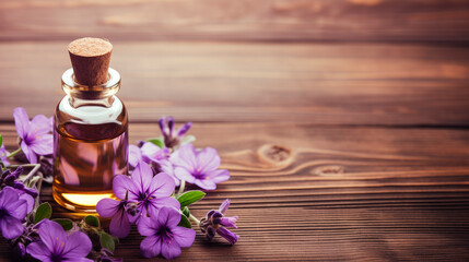 Obraz na płótnie Canvas violet flower oil in a bottle. Generative AI,