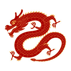 Asian zodiac sign, Chinese dragon character line art illustration. 2024 Lunar New Year hand drawn vector. Asian style design. Element for traditional holiday card, banner, poster, decor