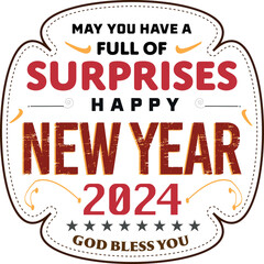 Happy new year 2024 poster design illustrative eps badge