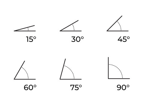 Six illustrations depicting degree measurement. Vector illustration.