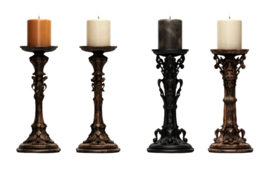 Exploring the Vintage Style of Candle Holders on a Clear Surface or PNG Transparent Background.