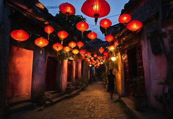 Lush Lanterns: Vietnam's Hoi An Ancient Town Nightfall.