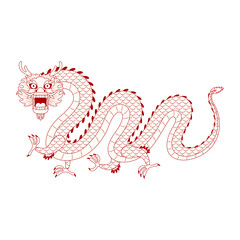 Asian zodiac sign, Chinese dragon character line art illustration. 2024 Lunar New Year hand drawn vector. Asian style design. Element for traditional holiday card, banner, poster, decor