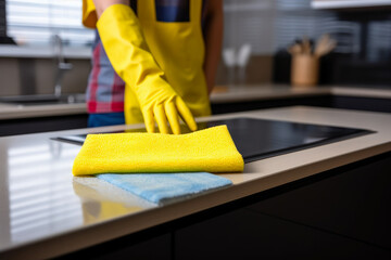 Kitchen Maintenance: Man Wiping Surfaces