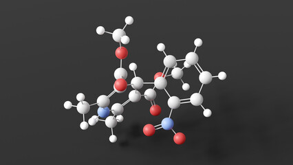 nifedipine molecular structure, adalat, ball and stick 3d model, structural chemical formula with colored atoms