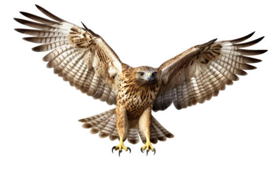 A Closer Look at the Graceful Flight of the Hawk on a Clear Surface or PNG Transparent Background.