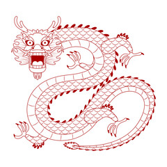 Asian zodiac sign, Chinese dragon character outline illustration. 2024 Lunar New Year hand drawn vector. Asian style design. Element for traditional holiday card, banner, poster, decor