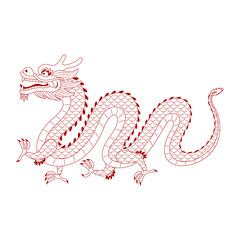 Asian zodiac sign, Chinese dragon character outline illustration. 2024 Lunar New Year hand drawn vector. Asian style design. Element for traditional holiday card, banner, poster, decor
