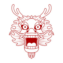 Asian zodiac sign, Chinese dragon face outline character illustration. 2024 Lunar New Year hand drawn vector. Asian style design. Element for traditional holiday card, banner, poster, decor