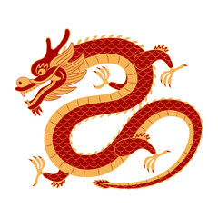 Asian zodiac sign, Chinese dragon character line art illustration. 2024 Lunar New Year hand drawn vector. Asian style design. Element for traditional holiday card, banner, poster, decor