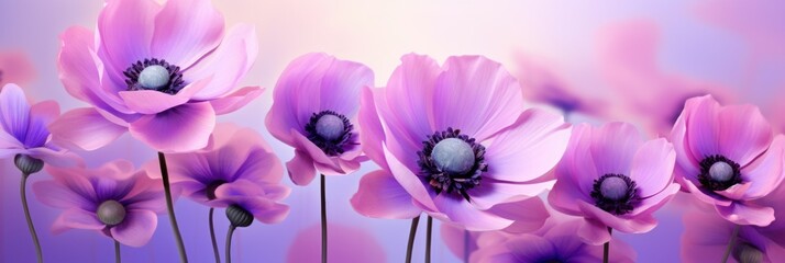 Kwiat Panorama: Stunning  Background of Anemone Flowers with Soft Lighting