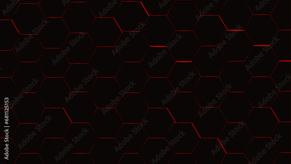 Wall mural hexagonal abstract dark background with red light vector