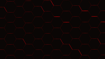Hexagonal abstract dark background with red light vector