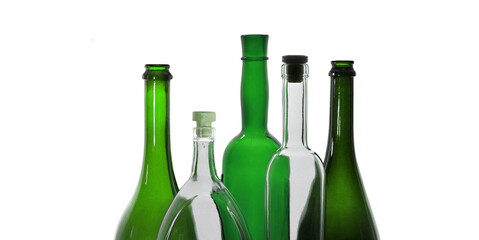 different wine bottles isolated on white background
