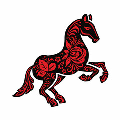 Horse, horse with red ethnic flowers painted, vector illustration eps 10