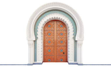 A Realistic Image of a Moroccan Mosaic Door on a Clear Surface or PNG Transparent Background.