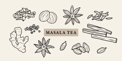 Foto op Plexiglas Line art masala tea spices illustration © Maria