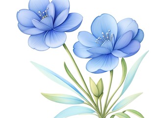 Watercolor illustration of flax with blue blossoms