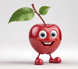 A 3d cartoon character apple fruit on floor on the white background, looking cute, adorable and joyful
