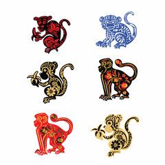 set of Monkeys with retro ethno vector illustration eps 10